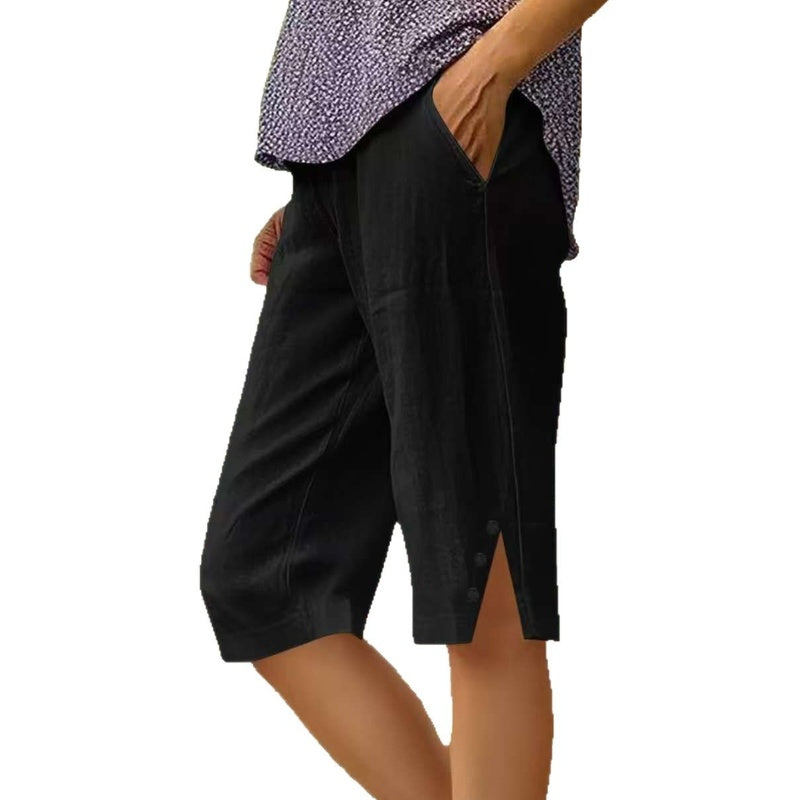 ⏳Zeitlich begrenztes Sonderangebot⏰Einfarbige Caprihose für Damen mit Seitentaschen