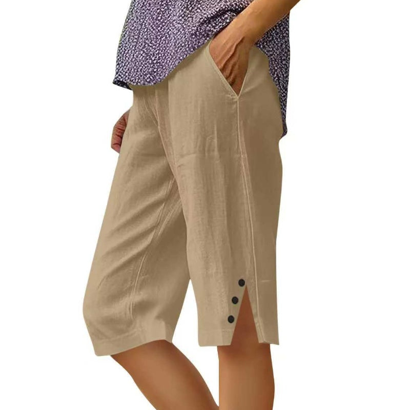 ⏳Zeitlich begrenztes Sonderangebot⏰Einfarbige Caprihose für Damen mit Seitentaschen