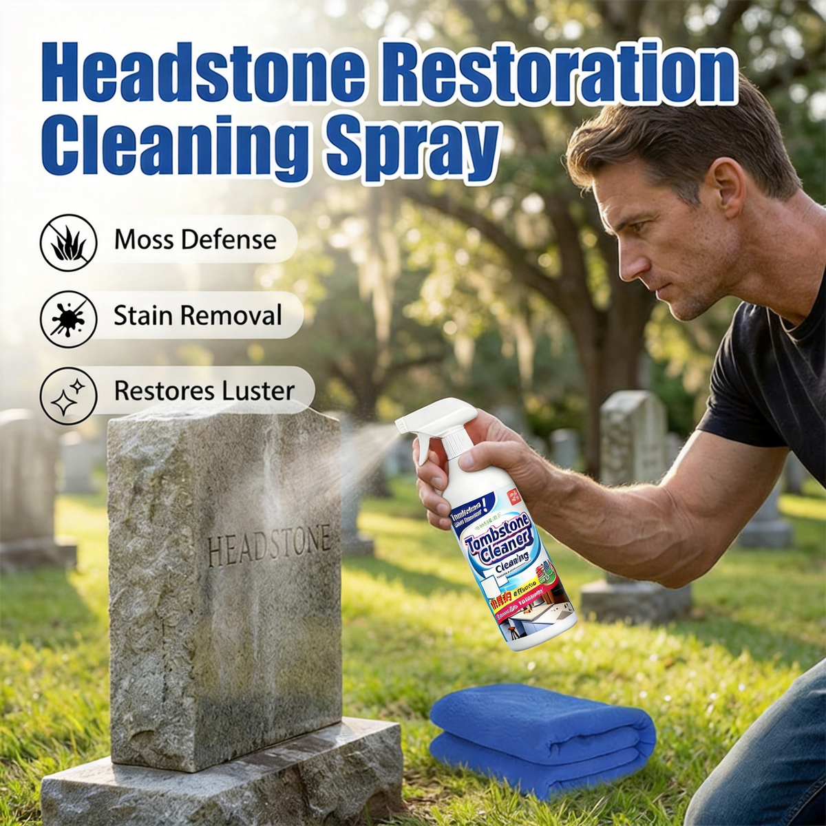 🔥Graveyard Moss Cleaner – Multifunktionales Fleckenentfernungsspray – entfernt professionell Moos und Schmutz von Grabsteinen, Steinreiniger