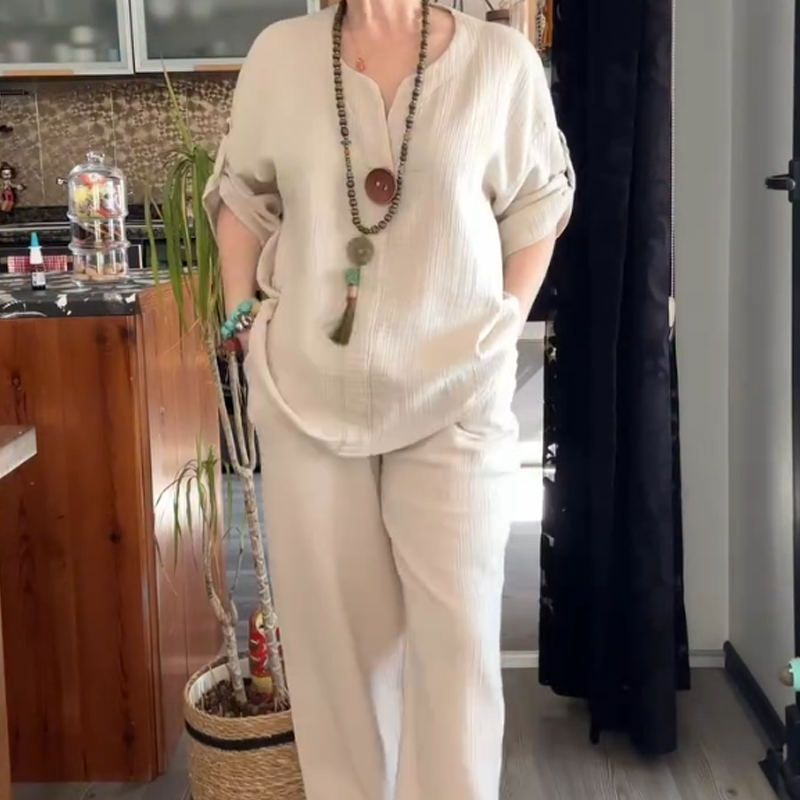 Bequemes Loungewear-Set für Damen mit aufrollbaren Ärmeln