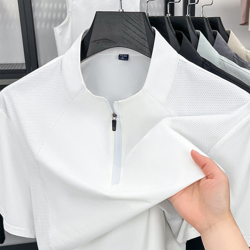 Schnelltrocknendes Sport-T-Shirt mit halbem Reißverschluss für Herren