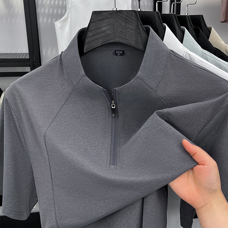 Schnelltrocknendes Sport-T-Shirt mit halbem Reißverschluss für Herren