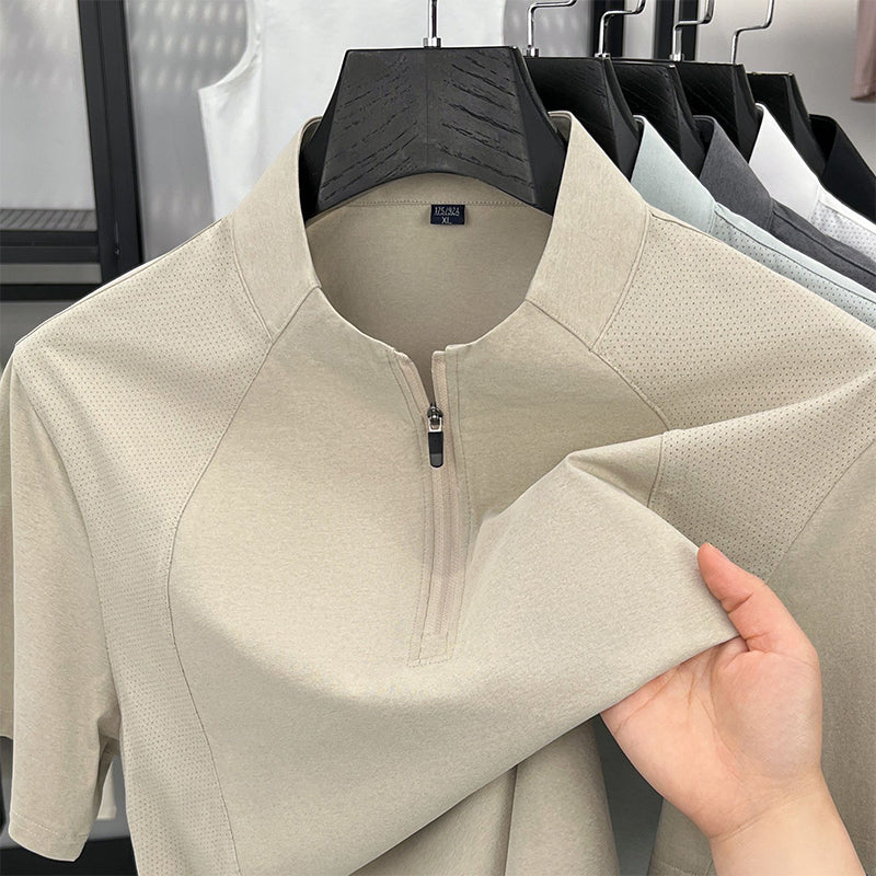 Schnelltrocknendes Sport-T-Shirt mit halbem Reißverschluss für Herren