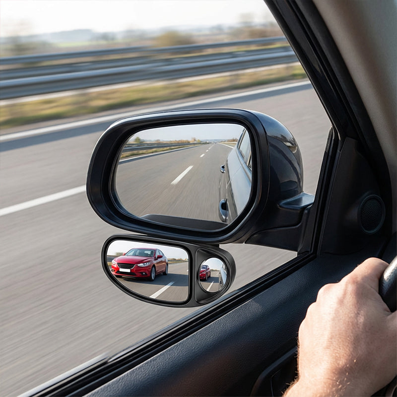 🚗 Doppel Spiegel für toten Winkel – 360° drehbar, HD Glas, wetterfester Kleber – simultane Sicht auf Vorder- & Hinterräder – für sicheres Parken & Spurwechsel