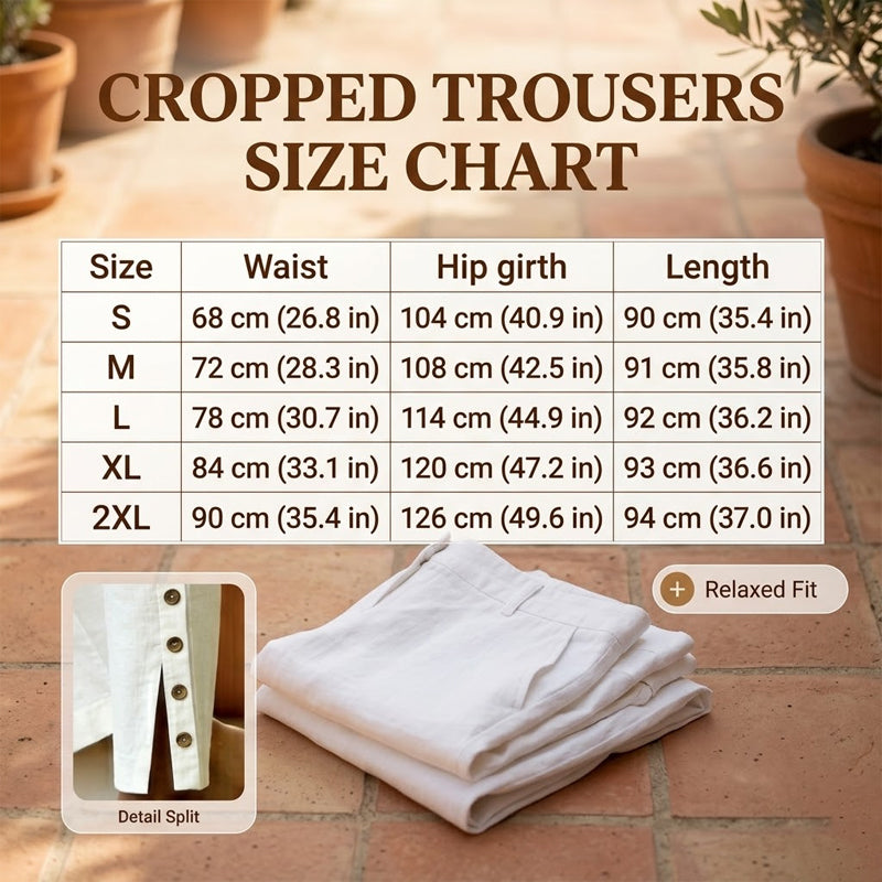 👖 Atmungsaktive Sommer-Crop-Hose – mit Knopf-Seitenschlitz & Taschen – relaxed fit, leicht – für heiße Tage (S-2XL, 6 Farben)
