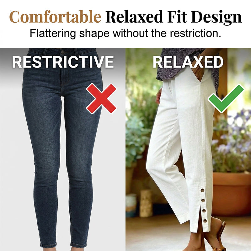 👖 Atmungsaktive Sommer-Crop-Hose – mit Knopf-Seitenschlitz & Taschen – relaxed fit, leicht – für heiße Tage (S-2XL, 6 Farben)