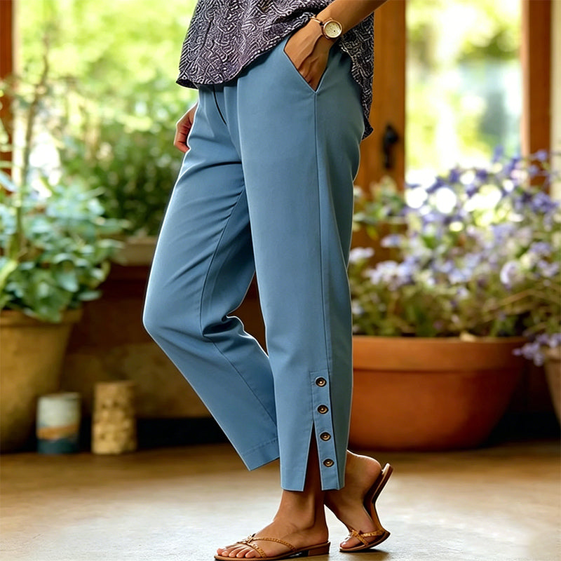 👖 Atmungsaktive Sommer-Crop-Hose – mit Knopf-Seitenschlitz & Taschen – relaxed fit, leicht – für heiße Tage (S-2XL, 6 Farben)