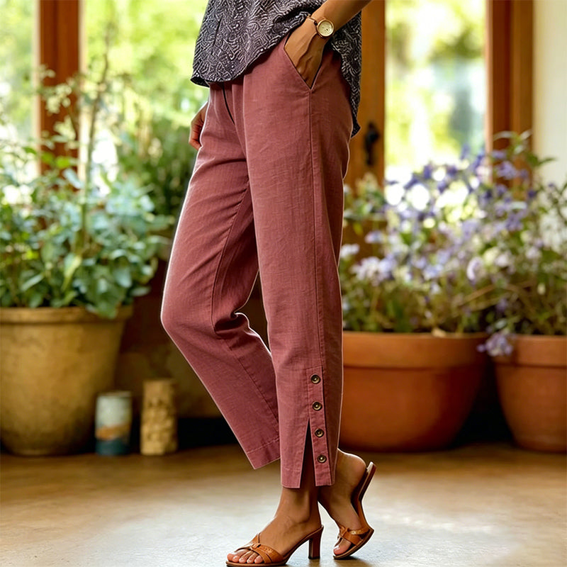 👖 Atmungsaktive Sommer-Crop-Hose – mit Knopf-Seitenschlitz & Taschen – relaxed fit, leicht – für heiße Tage (S-2XL, 6 Farben)