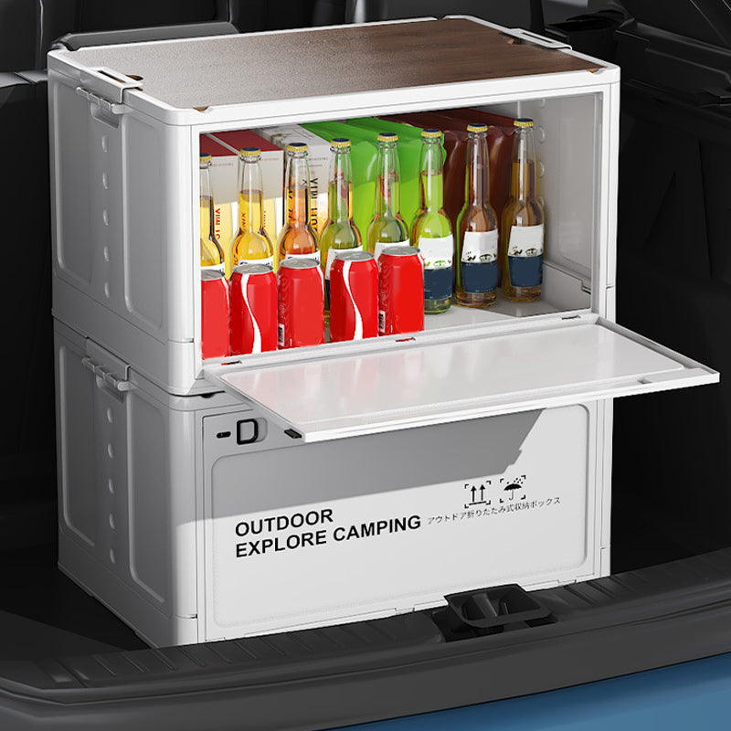 🏕️ Zusammenklappbare Camping-Aufbewahrungsbox mit Holzdeckel – 30L Organizer und Tisch in einem