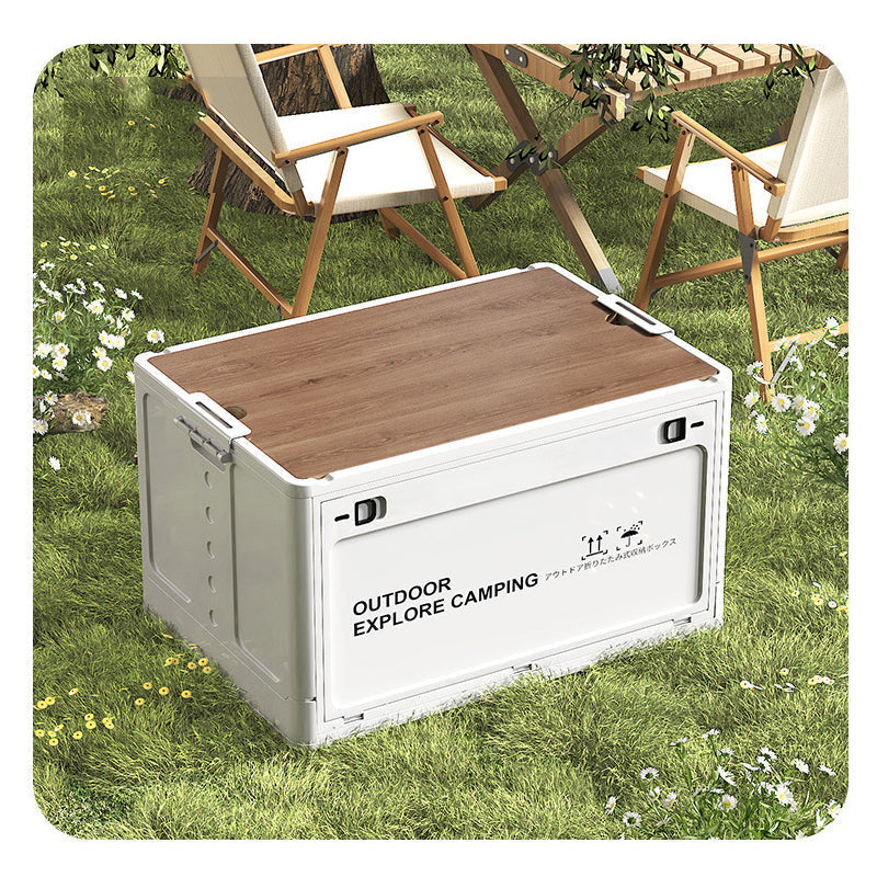 🏕️ Zusammenklappbare Camping-Aufbewahrungsbox mit Holzdeckel – 30L Organizer und Tisch in einem