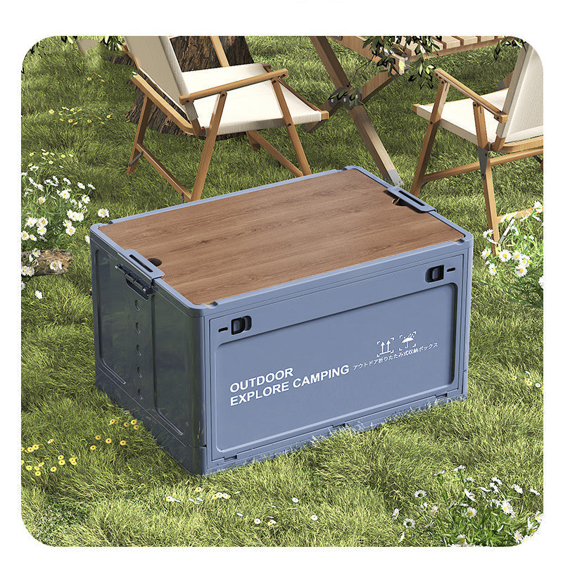 🏕️ Zusammenklappbare Camping-Aufbewahrungsbox mit Holzdeckel – 30L Organizer und Tisch in einem