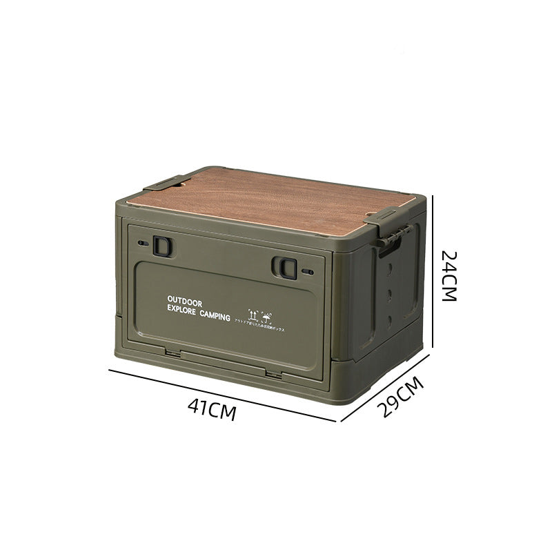🏕️ Zusammenklappbare Camping-Aufbewahrungsbox mit Holzdeckel – 30L Organizer und Tisch in einem