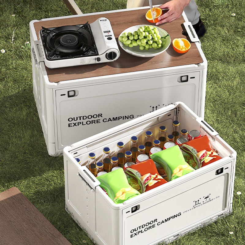 🏕️ Zusammenklappbare Camping-Aufbewahrungsbox mit Holzdeckel – 30L Organizer und Tisch in einem