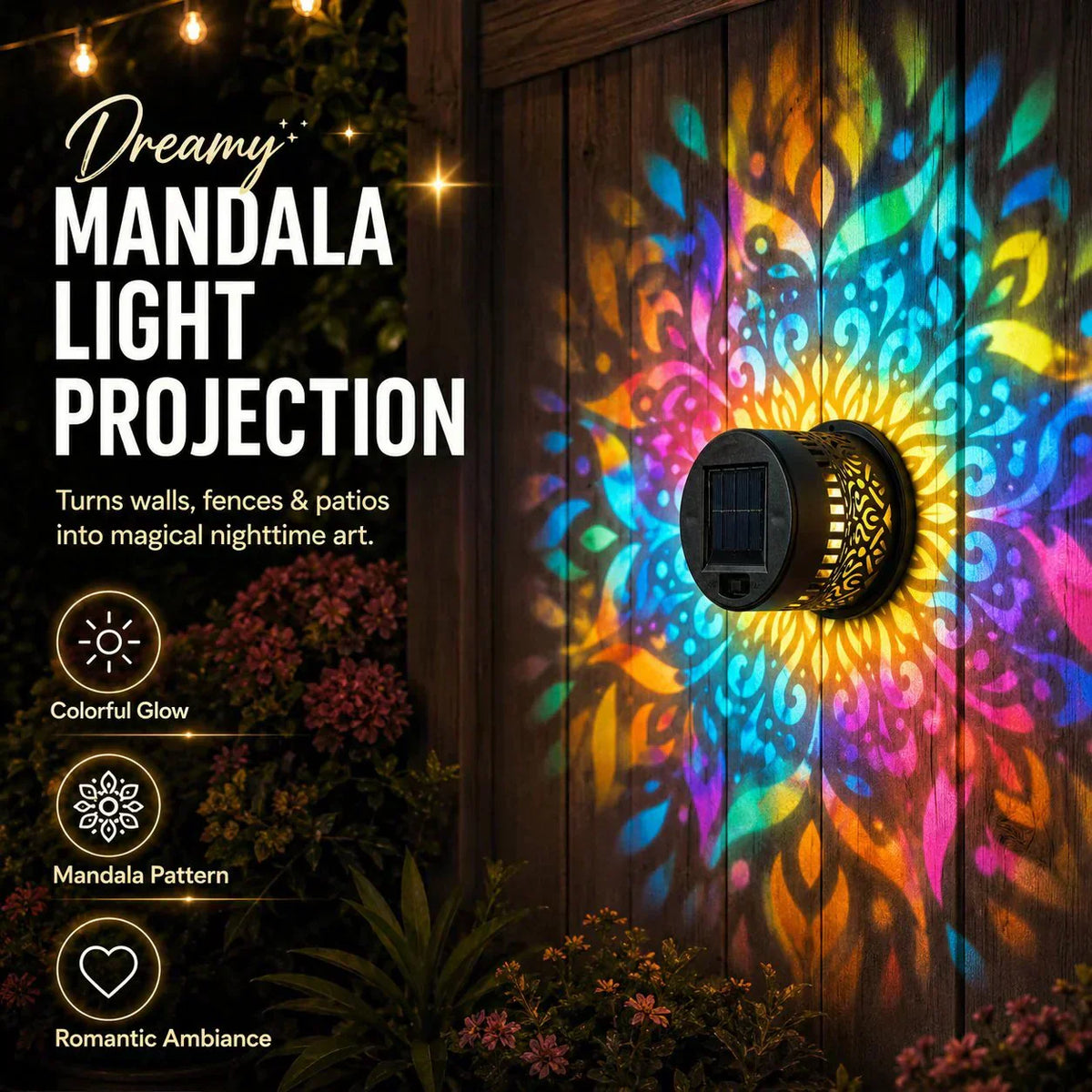 🌞 50% RABATT! 🌀 Solar-Mandala-Licht – Atemberaubende Musterprojektion, 2-in-1 (Boden & Wand) – Wasserdicht (IP65), mit automatischer Ein-/Ausschaltung – perfekt für Garten, Balkon oder Terrasse 🌿