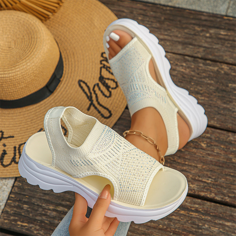 Atmungsaktive Plateau-Sandalen aus Mesh für Damen