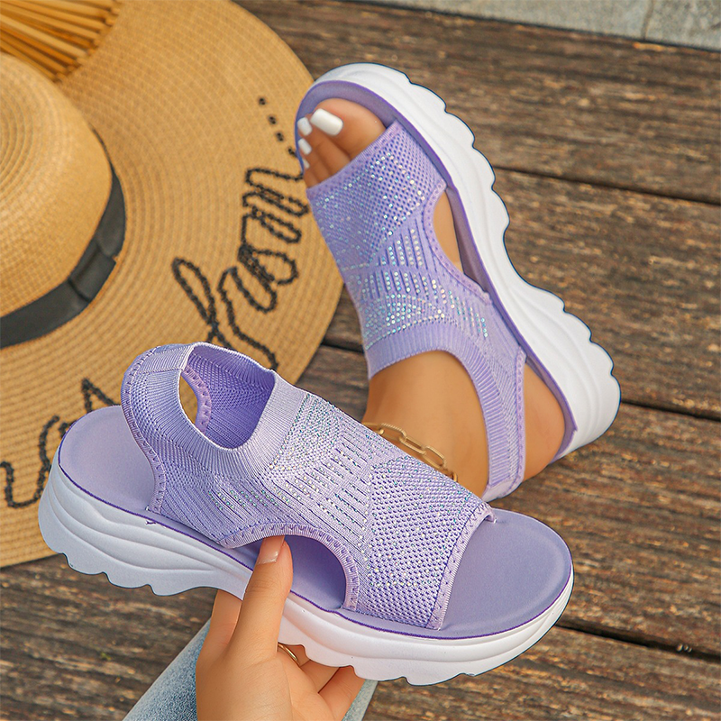 Atmungsaktive Plateau-Sandalen aus Mesh für Damen