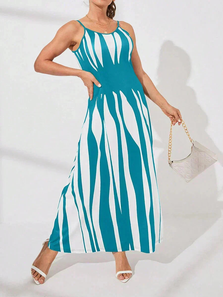 👗Elegantes Träger-Maxikleid mit Druckmuster, bequem für Alltag & Urlaub