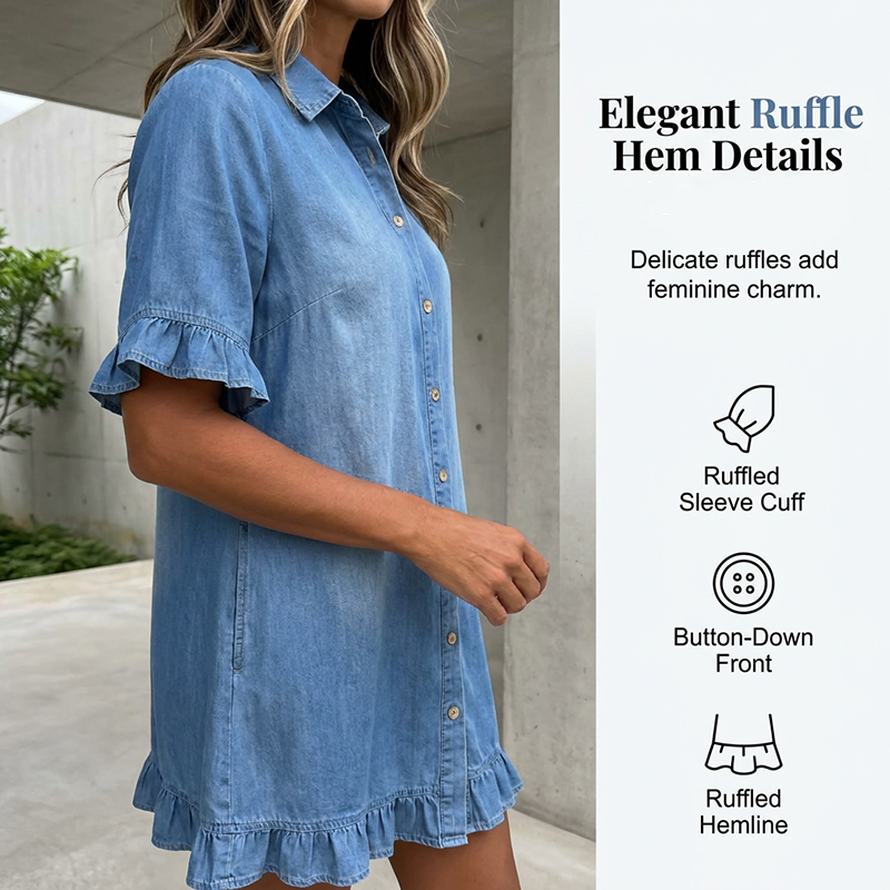 👖👗 Locker sitzendes Jeanskleid mit Rüschen – 50% RABATT! Weich, feminin & perfekt für Alltag, Büro oder Date ✨