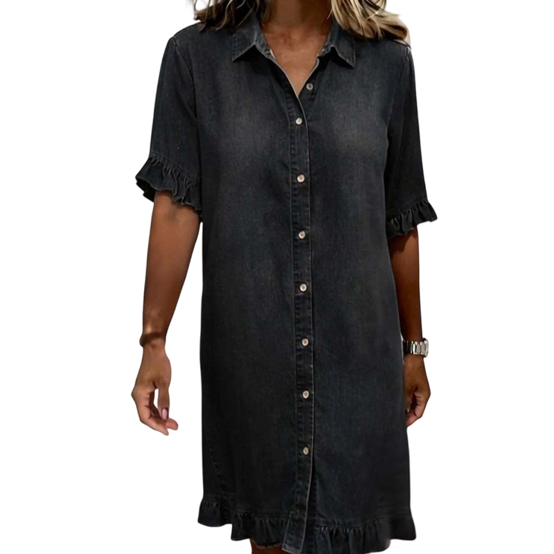 👖👗 Locker sitzendes Jeanskleid mit Rüschen – 50% RABATT! Weich, feminin & perfekt für Alltag, Büro oder Date ✨