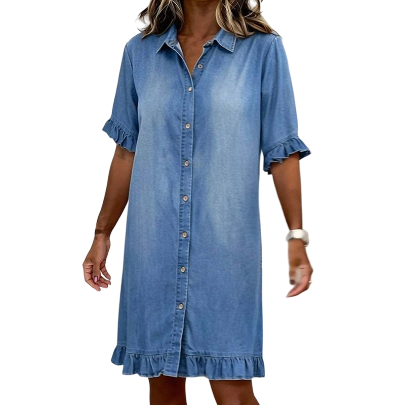 👖👗 Locker sitzendes Jeanskleid mit Rüschen – 50% RABATT! Weich, feminin & perfekt für Alltag, Büro oder Date ✨