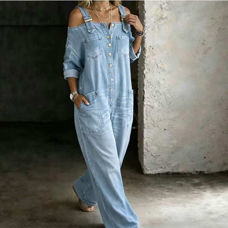 Weit geschnittener Overall mit weitem Bein und Taschen