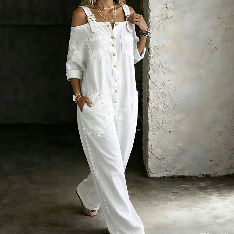 Weit geschnittener Overall mit weitem Bein und Taschen