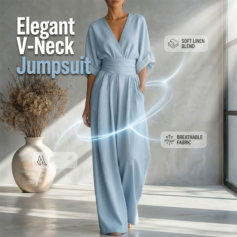 ✨ Einteiler mit V-Ausschnitt, hoher Taille & weitem Bein – bequem, knitterarm & leicht zu kombinieren – zu Sneakern, Sandalen oder High Heels