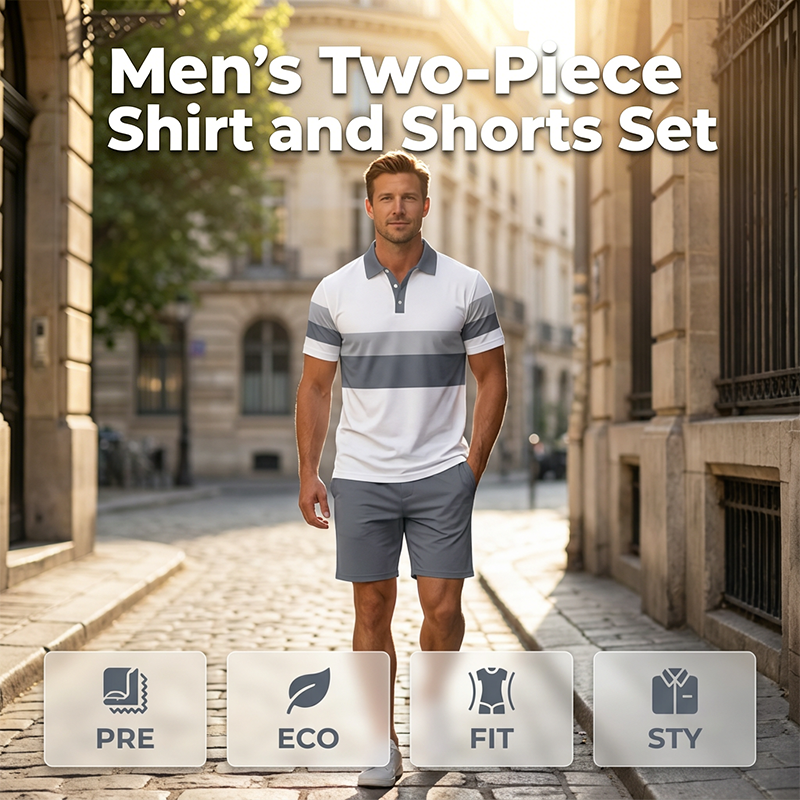 Versandkostenfrei⏰ Nur noch heute 50% Rabatt! 👕 Herren 2-teiliges Freizeit Set mit gestreiftem Polo-Shirt & passenden Shorts, atmungsaktiver weicher Stoff, figurfreundlicher Schnitt für Sommer, Reisen und Alltag ✨