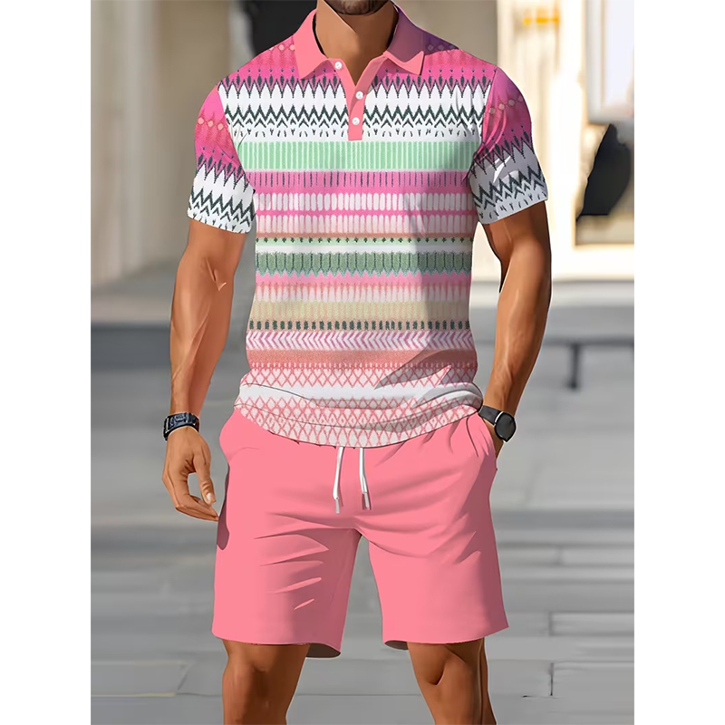 Versandkostenfrei⏰ Nur noch heute 50% Rabatt! 👕 Herren 2-teiliges Freizeit Set mit gestreiftem Polo-Shirt & passenden Shorts, atmungsaktiver weicher Stoff, figurfreundlicher Schnitt für Sommer, Reisen und Alltag ✨