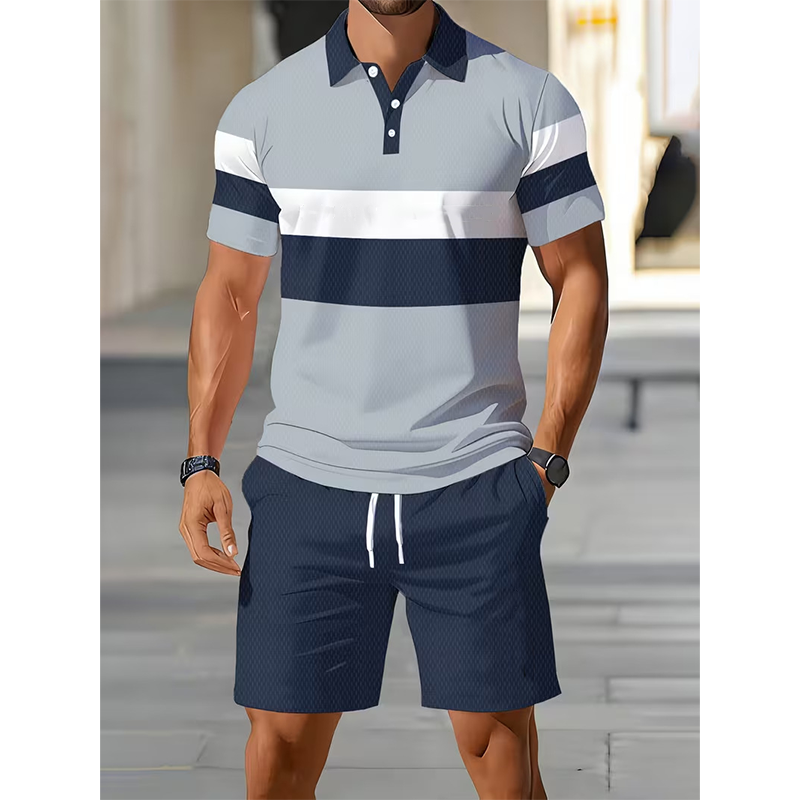 Versandkostenfrei⏰ Nur noch heute 50% Rabatt! 👕 Herren 2-teiliges Freizeit Set mit gestreiftem Polo-Shirt & passenden Shorts, atmungsaktiver weicher Stoff, figurfreundlicher Schnitt für Sommer, Reisen und Alltag ✨
