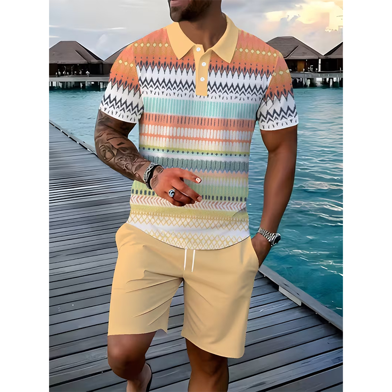 Versandkostenfrei⏰ Nur noch heute 50% Rabatt! 👕 Herren 2-teiliges Freizeit Set mit gestreiftem Polo-Shirt & passenden Shorts, atmungsaktiver weicher Stoff, figurfreundlicher Schnitt für Sommer, Reisen und Alltag ✨