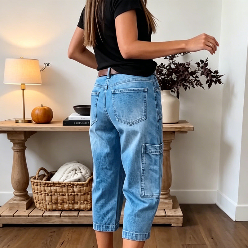 ✈️Versandkostenfrei🔥 Letzter Tag! 50% Rabatt Damen 3/4 Cargo Jeans ✨ Lässige elastische verkürzte Jeans für Alltag & Freizeit