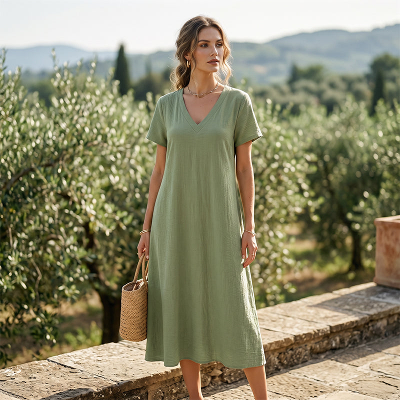 ⌛Zeitlich begrenztes Angebot – Damen Kurzarm V-Ausschnitt Maxikleid