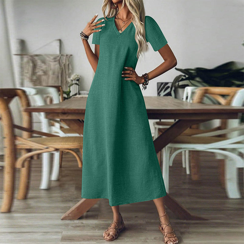 ⌛Zeitlich begrenztes Angebot – Damen Kurzarm V-Ausschnitt Maxikleid
