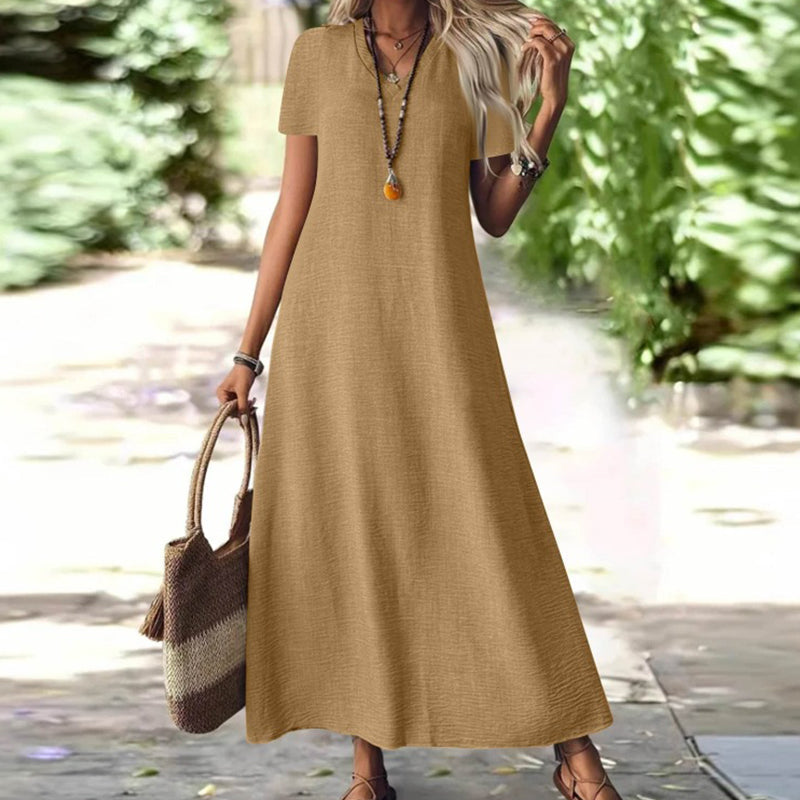 ⌛Zeitlich begrenztes Angebot – Damen Kurzarm V-Ausschnitt Maxikleid
