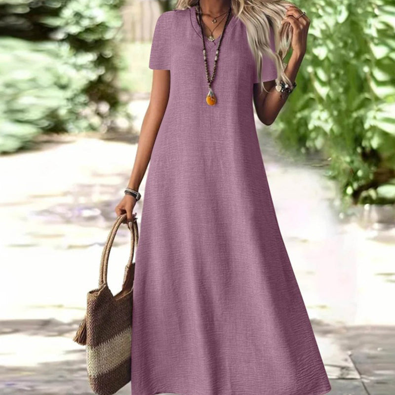 ⌛Zeitlich begrenztes Angebot – Damen Kurzarm V-Ausschnitt Maxikleid