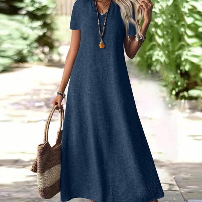 ⌛Zeitlich begrenztes Angebot – Damen Kurzarm V-Ausschnitt Maxikleid