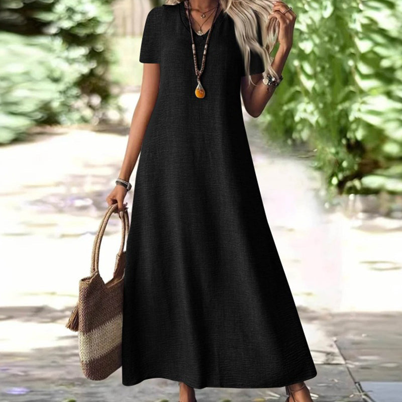 ⌛Zeitlich begrenztes Angebot – Damen Kurzarm V-Ausschnitt Maxikleid