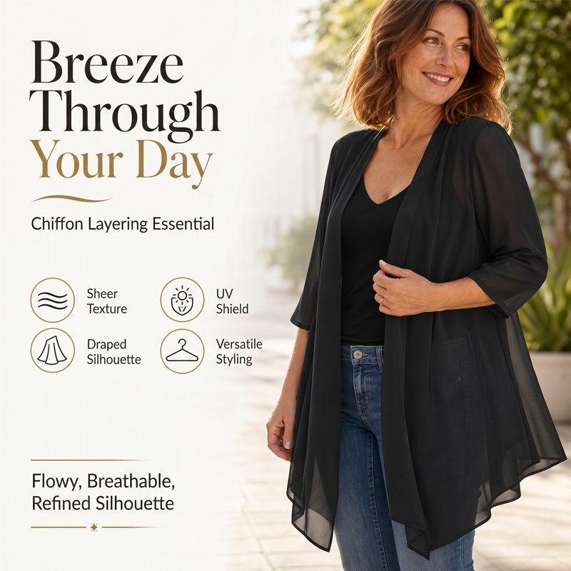 📢📢 Alle tragen es – noch nicht? Jetzt 50%!🌺Damen leichter Chiffon-Cardigan mit offener Vorderseite