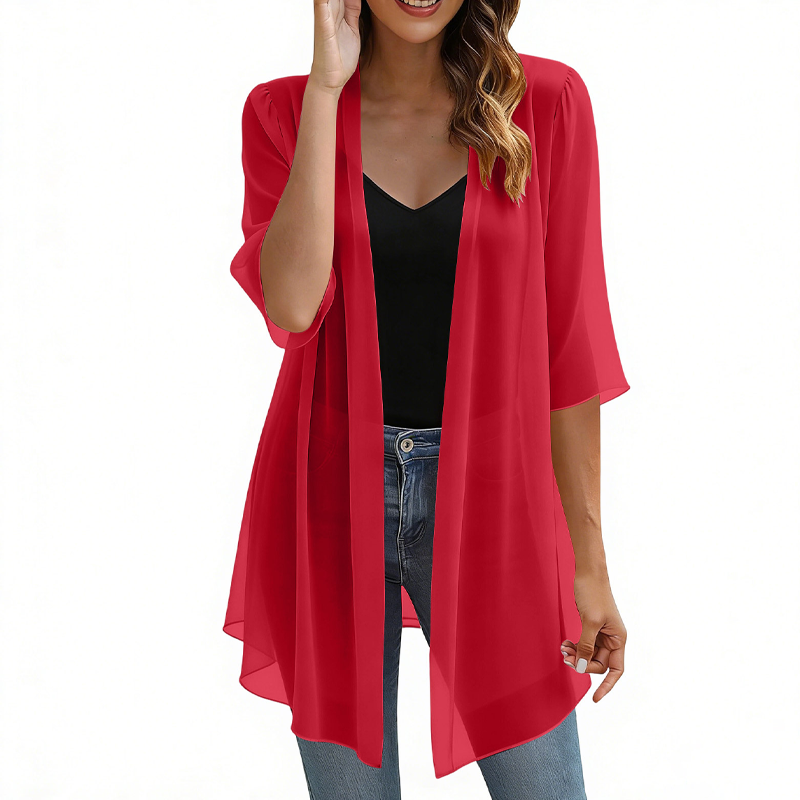 📢📢 Alle tragen es – noch nicht? Jetzt 50%!🌺Damen leichter Chiffon-Cardigan mit offener Vorderseite
