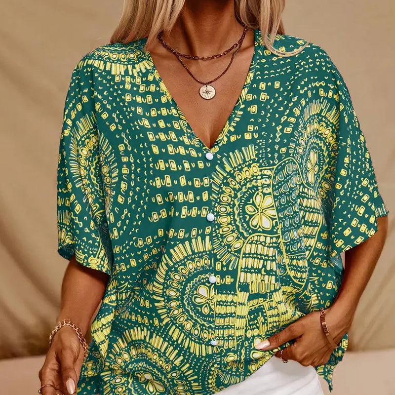 🌺 Neuheiten – V-Ausschnitt-Top mit Blumenprint – leicht und luftig für den Urlaub 🌿