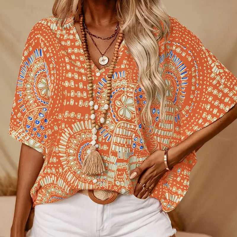 🌺 Neuheiten – V-Ausschnitt-Top mit Blumenprint – leicht und luftig für den Urlaub 🌿