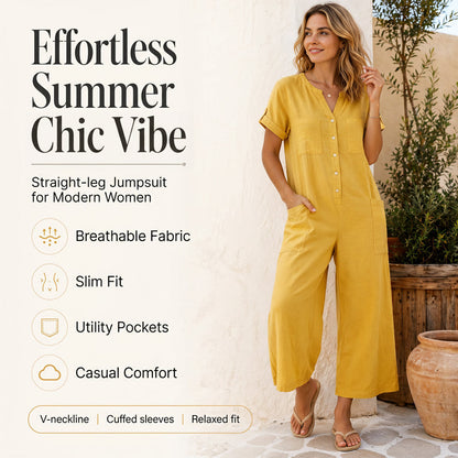 🚀 Neu eingetroffen – 50% Probierpreis! Lässiger Jumpsuit mit kurzen Ärmeln und weiten Hosenbeinen für Damen