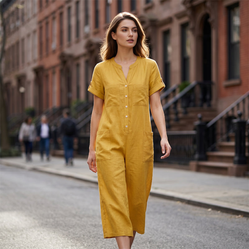 🚀 Neu eingetroffen – 50% Probierpreis! Lässiger Jumpsuit mit kurzen Ärmeln und weiten Hosenbeinen für Damen