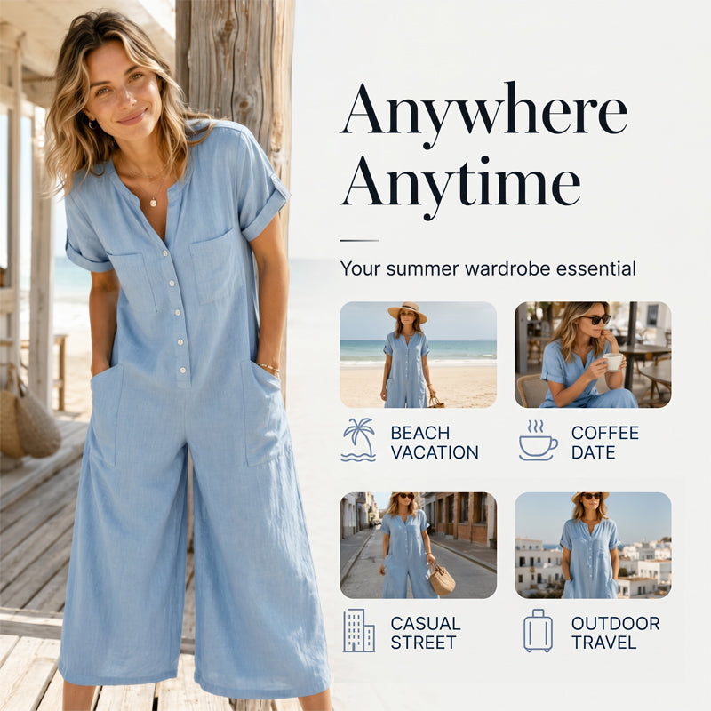 🚀 Neu eingetroffen – 50% Probierpreis! Lässiger Jumpsuit mit kurzen Ärmeln und weiten Hosenbeinen für Damen