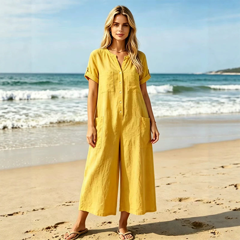 🚀 Neu eingetroffen – 50% Probierpreis! Lässiger Jumpsuit mit kurzen Ärmeln und weiten Hosenbeinen für Damen