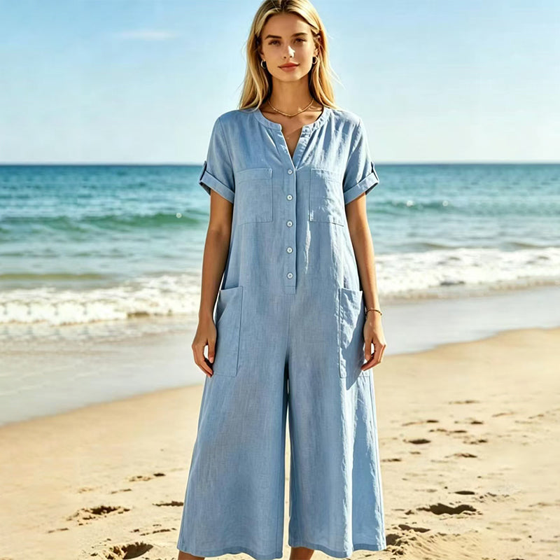 🚀 Neu eingetroffen – 50% Probierpreis! Lässiger Jumpsuit mit kurzen Ärmeln und weiten Hosenbeinen für Damen