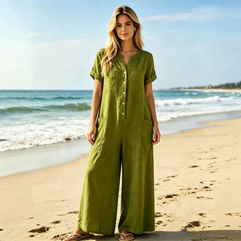 🚀 Neu eingetroffen – 50% Probierpreis! Lässiger Jumpsuit mit kurzen Ärmeln und weiten Hosenbeinen für Damen