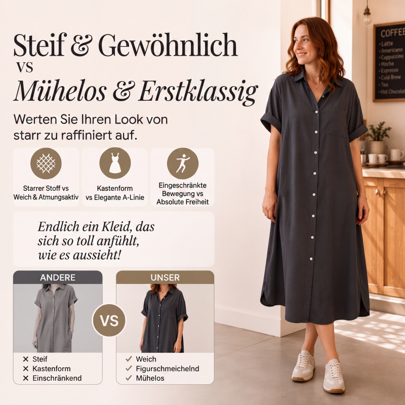 Zeitlich begrenztes Angebot: 40 % Rabatt！👗Weites Hemdblusenkleid aus Denim für Damen