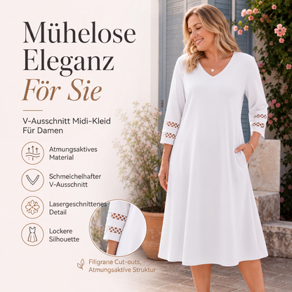 Legeres V-Ausschnitt-Midikleid für Damen